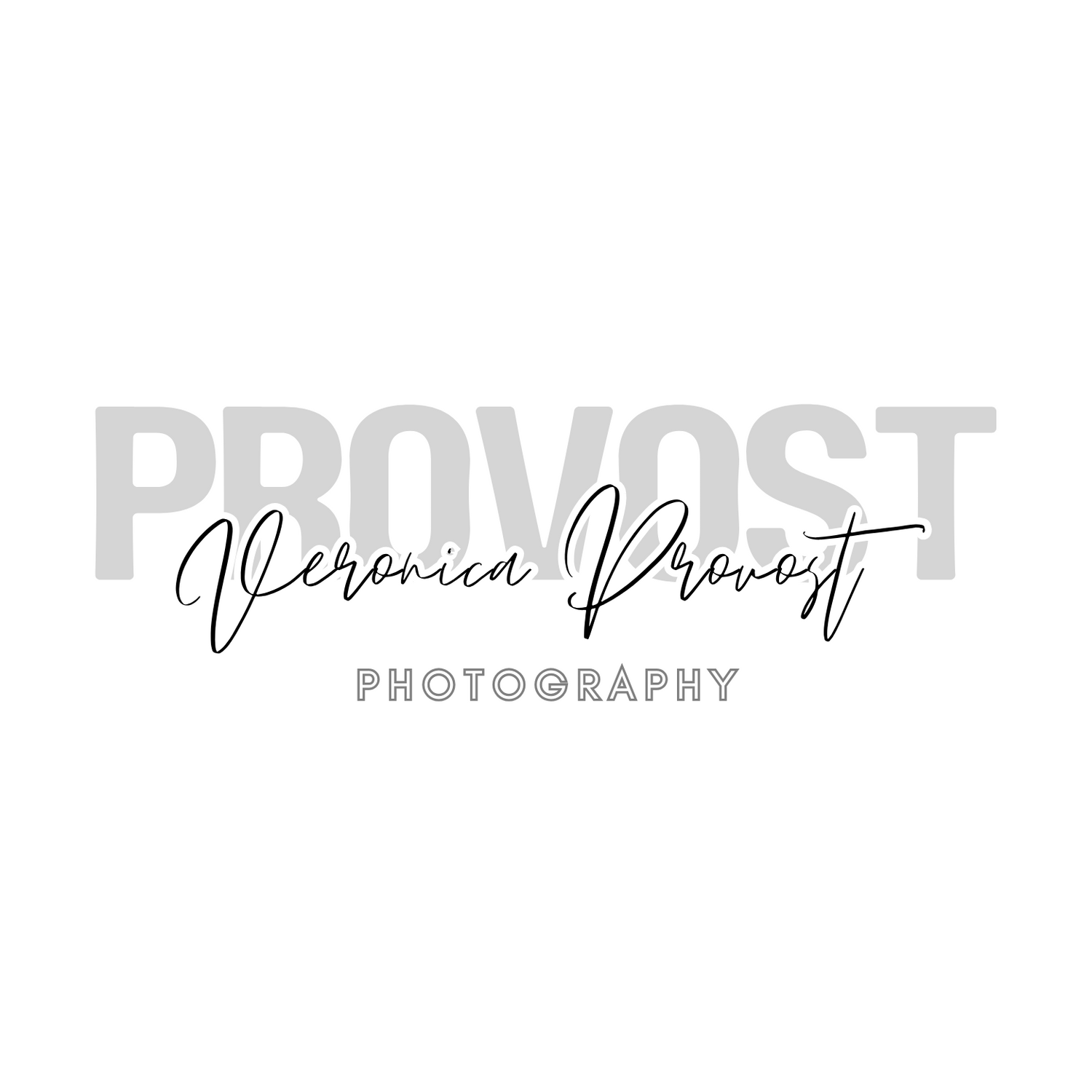 Elegant photography logo design with 'Provost' text and script signature in minimalist gray and black color scheme.