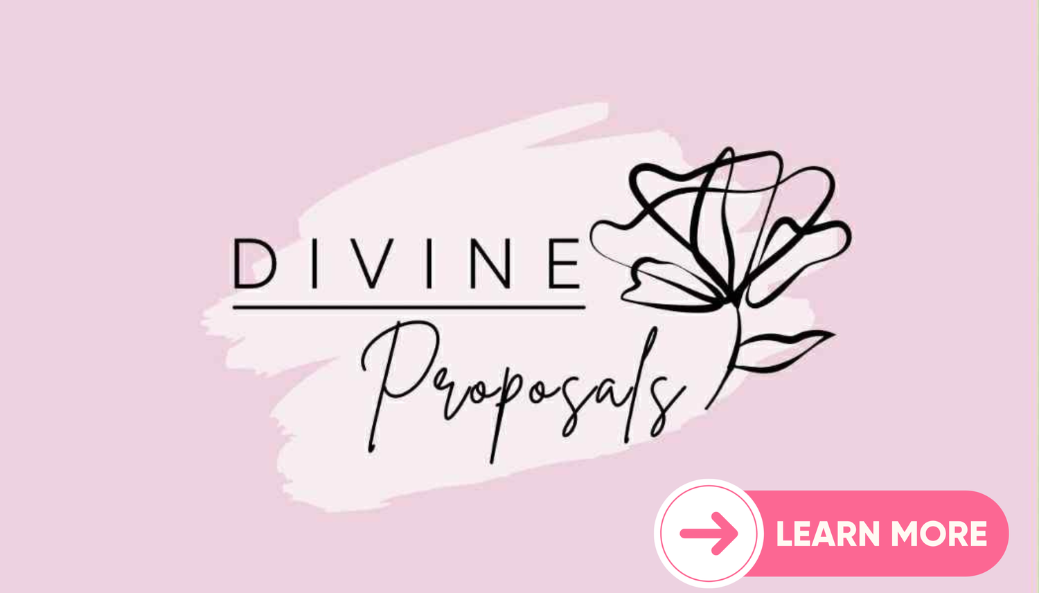 Logo design for Divine Proposals wedding planning service featuring a minimalist flower on pink watercolor background.