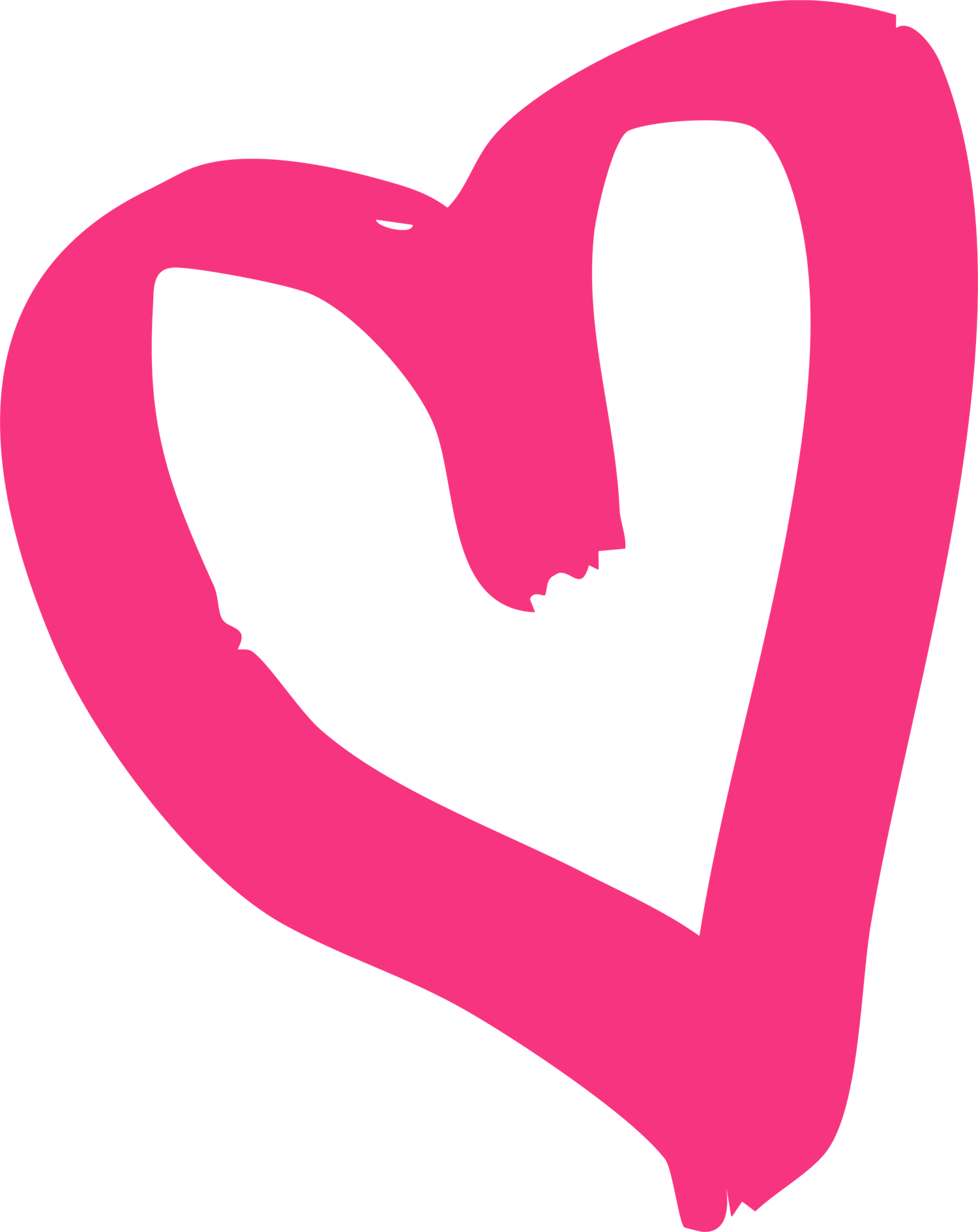 A bold hot pink hand-drawn heart outline with a brushstroke style on a white background.