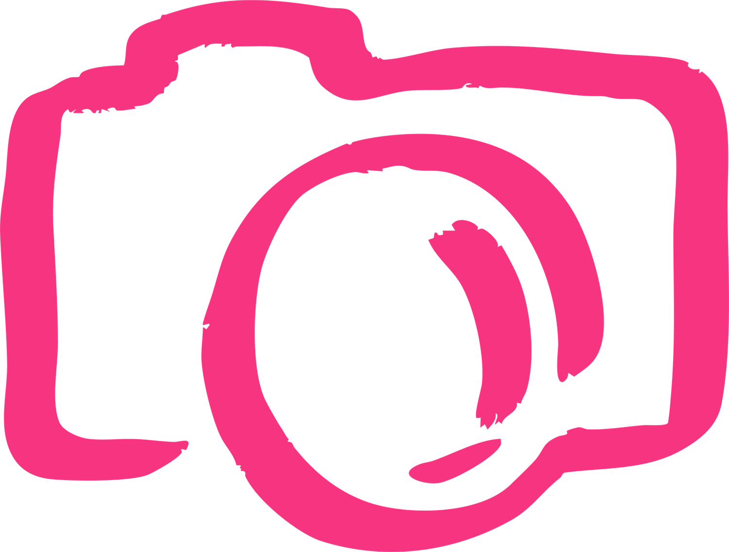 Pink hand-drawn style camera icon illustration on white background, perfect for photography branding.