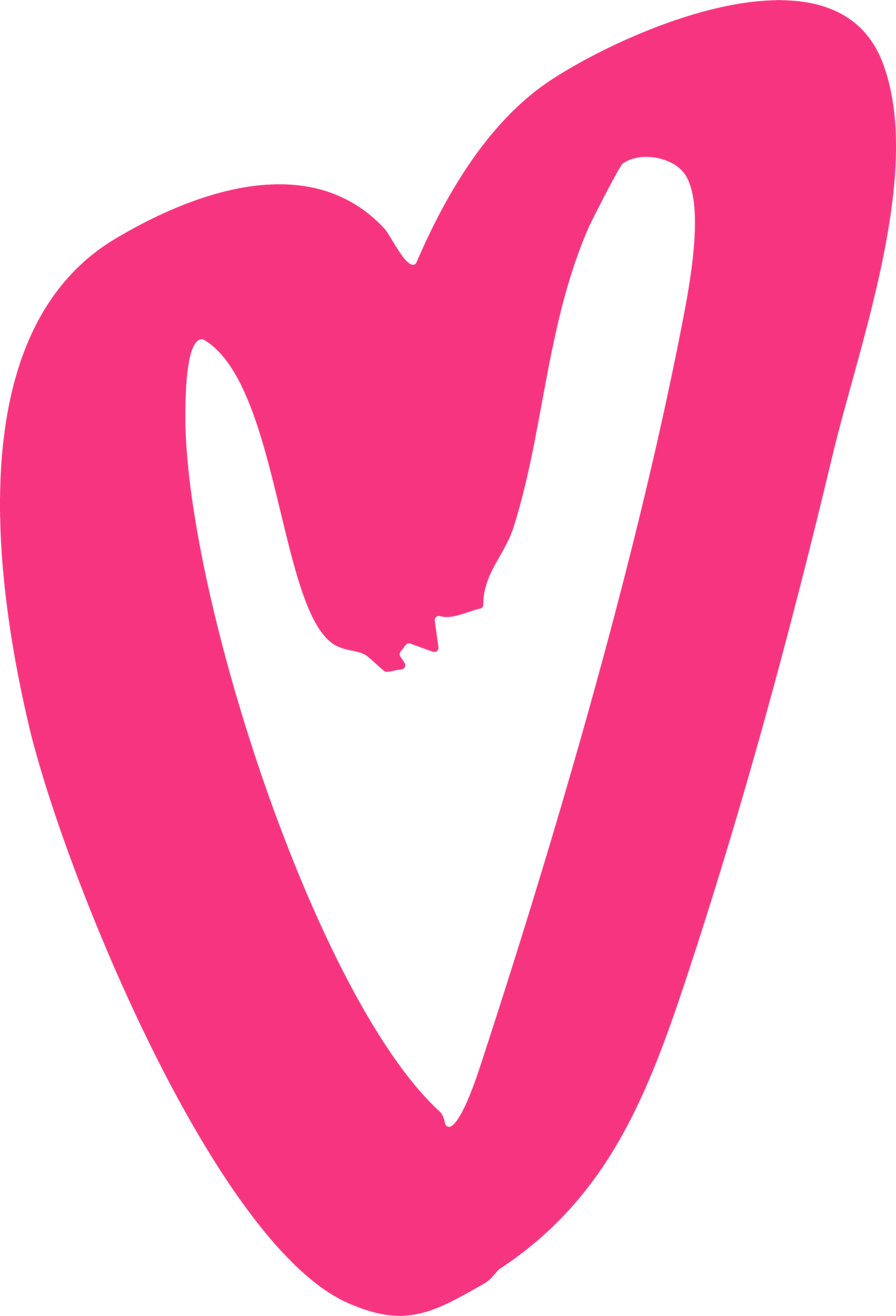Bright pink hand-drawn heart outline logo with bold brushstroke style on white background.