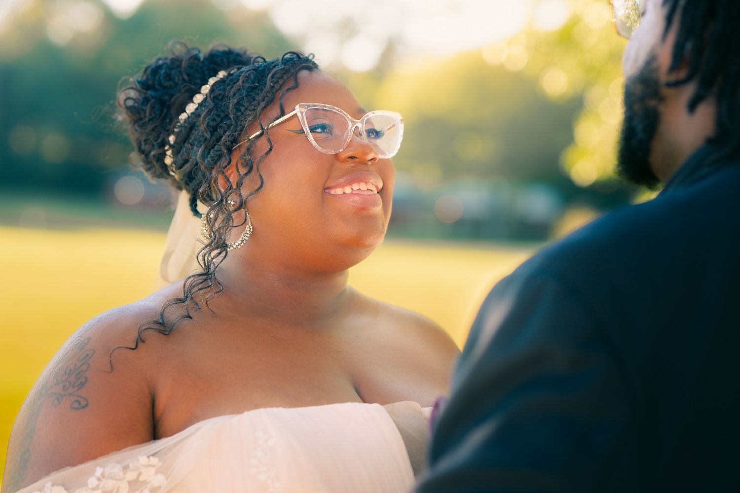 Bride and groom sharing a romantic wedding portrait in Georgia, captured by black Atlanta wedding photographer Quinton Cole Media.