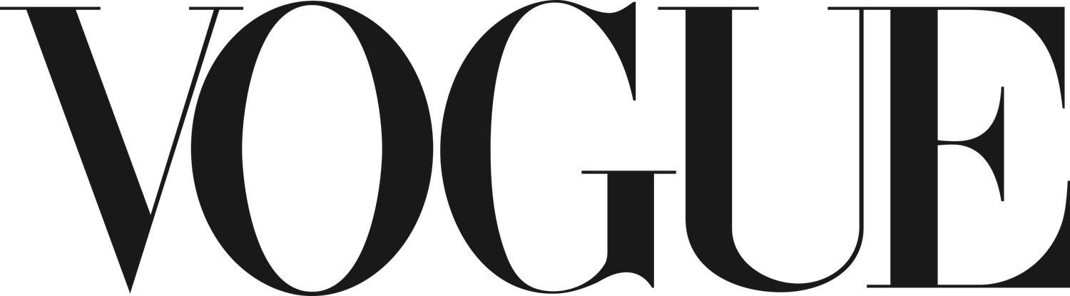 The iconic Vogue magazine logo displayed in bold black serif typography on a white background.