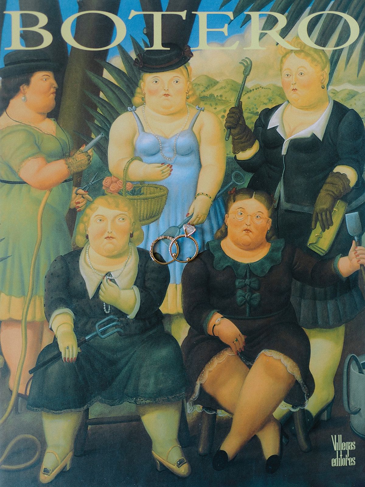 Botero artwork magazine cover featuring whimsical full-figured figures in dark clothing.