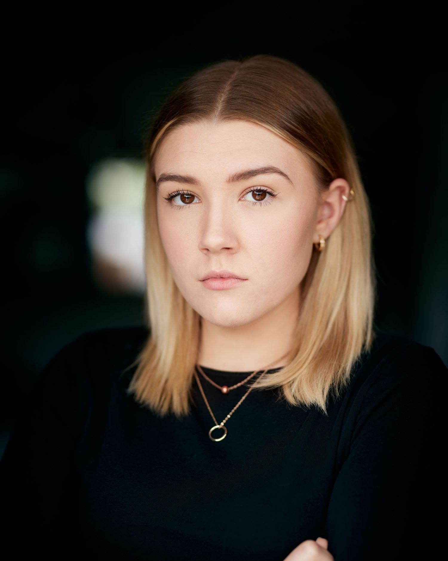 Serious, hard portrait; actress with a tough and capable Cardiff gaze.