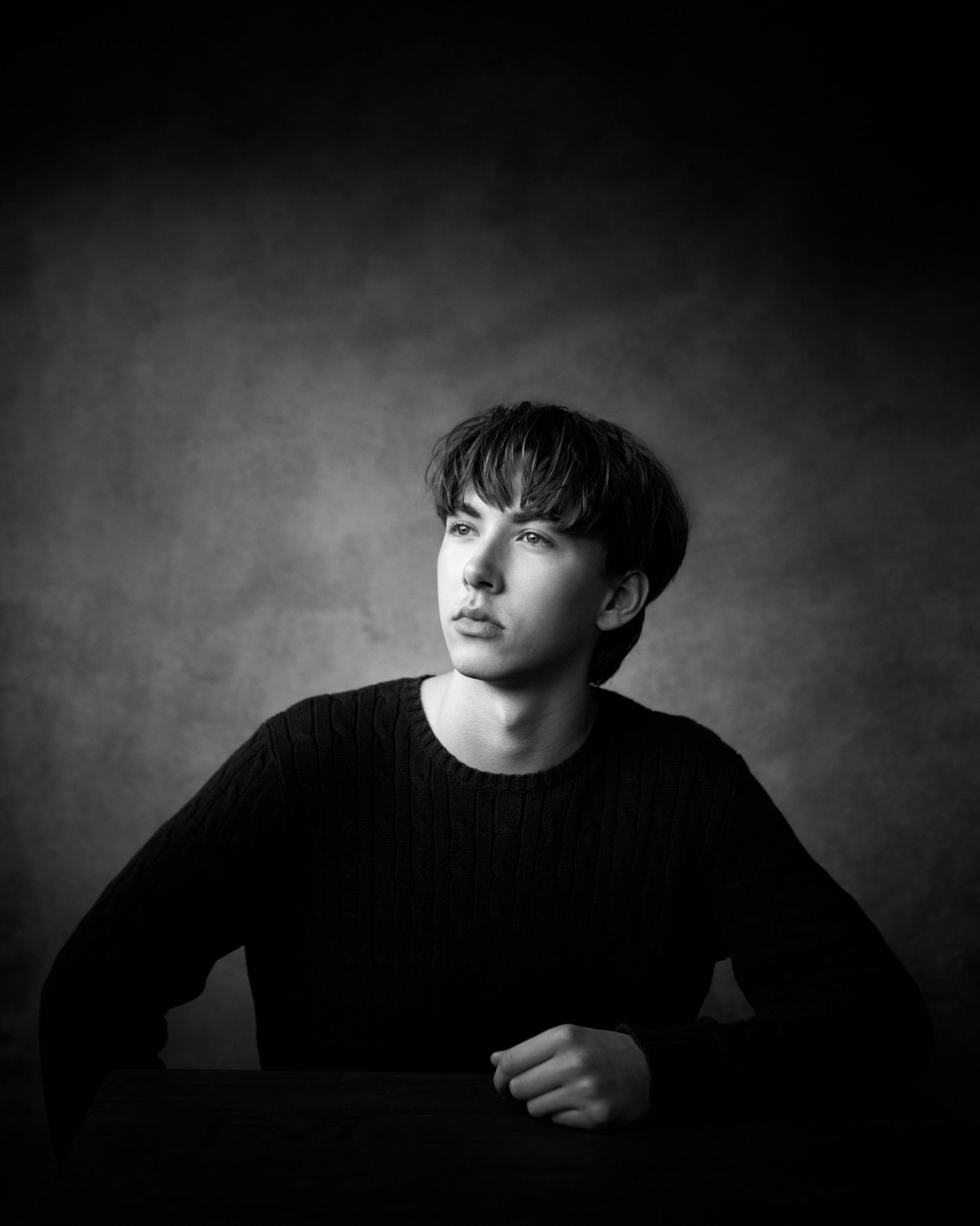 Classic black and white actor portrait of Dexter Henson. Professional theatrical headshot by Cardiff photographer Geraint Todd.