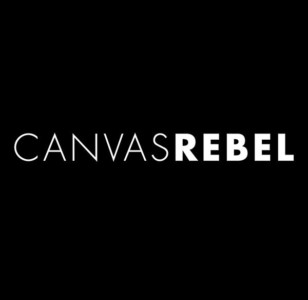 Modern black and white text logo design for Canvas Rebel brand.
