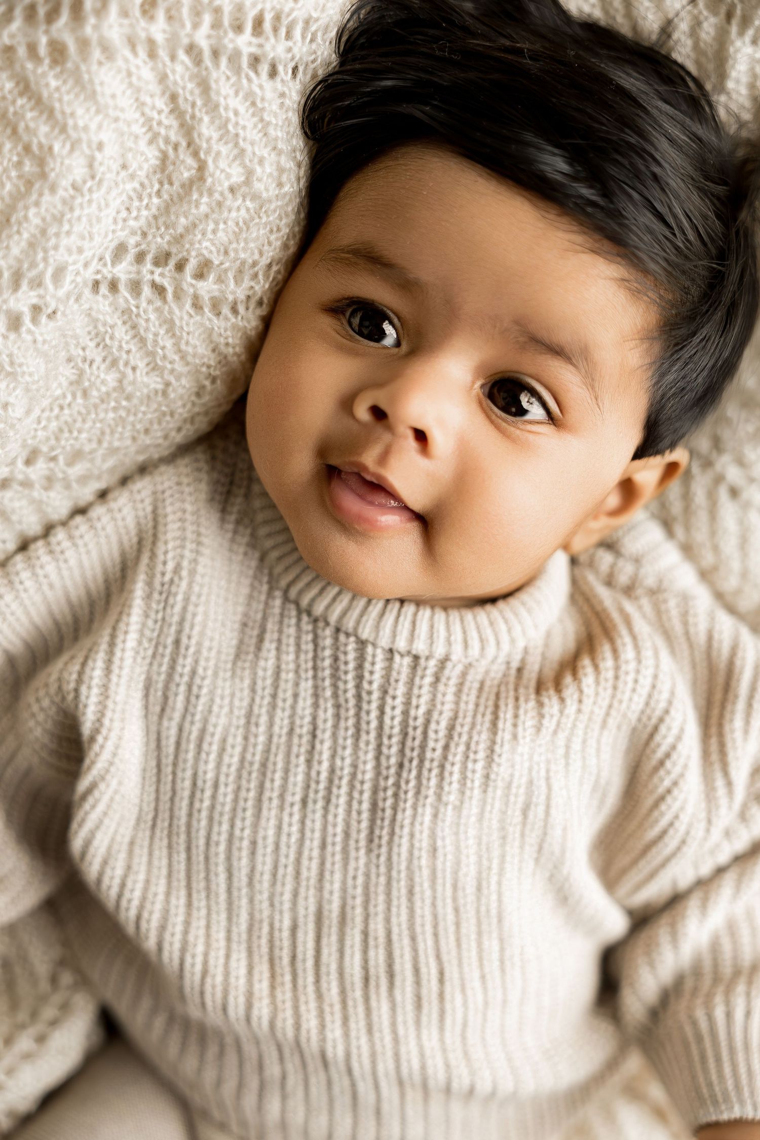Sweet portrait series in cozy white knit sweater.
