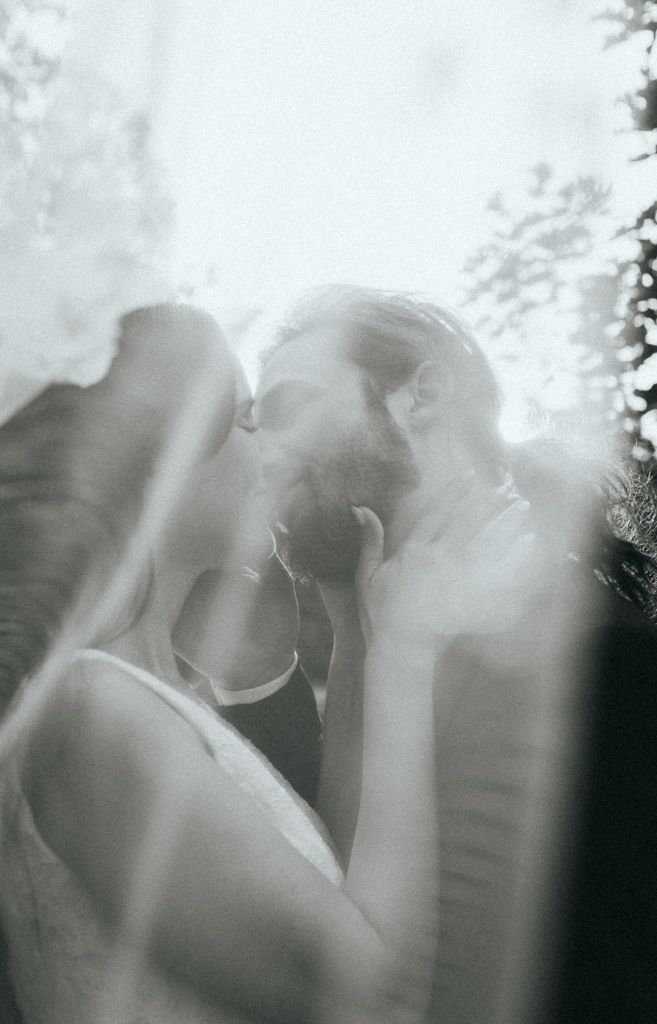 Dreamy black and white sequence of a romantic wedding moment.