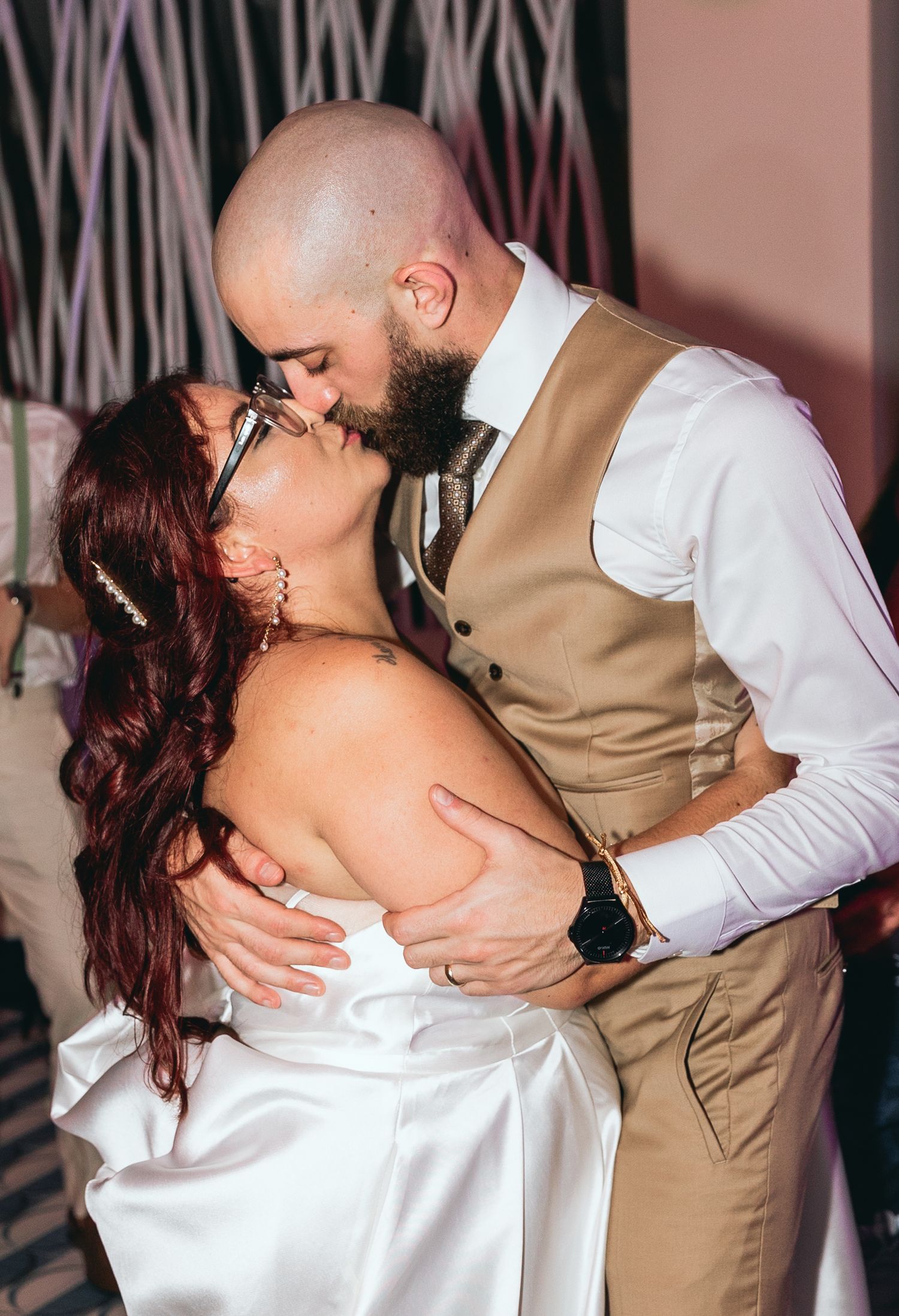 Romantic dance sequence showing intimate moments between a couple at a formal event.