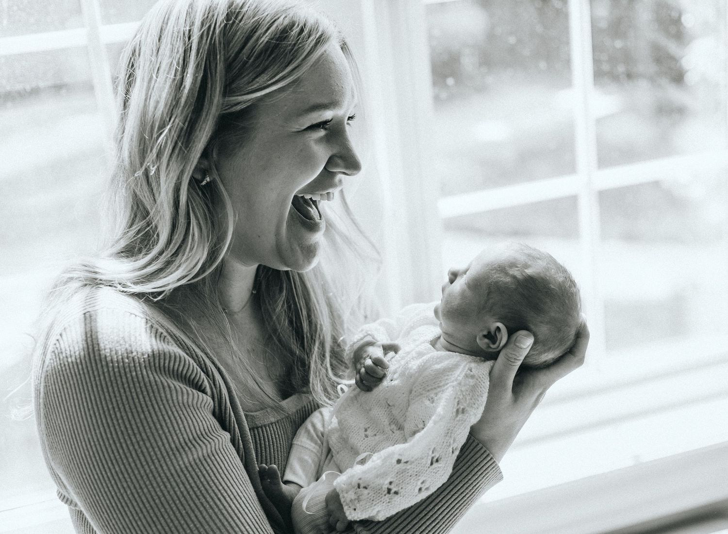 Series of joyful moments captured by a bright window with natural lighting.