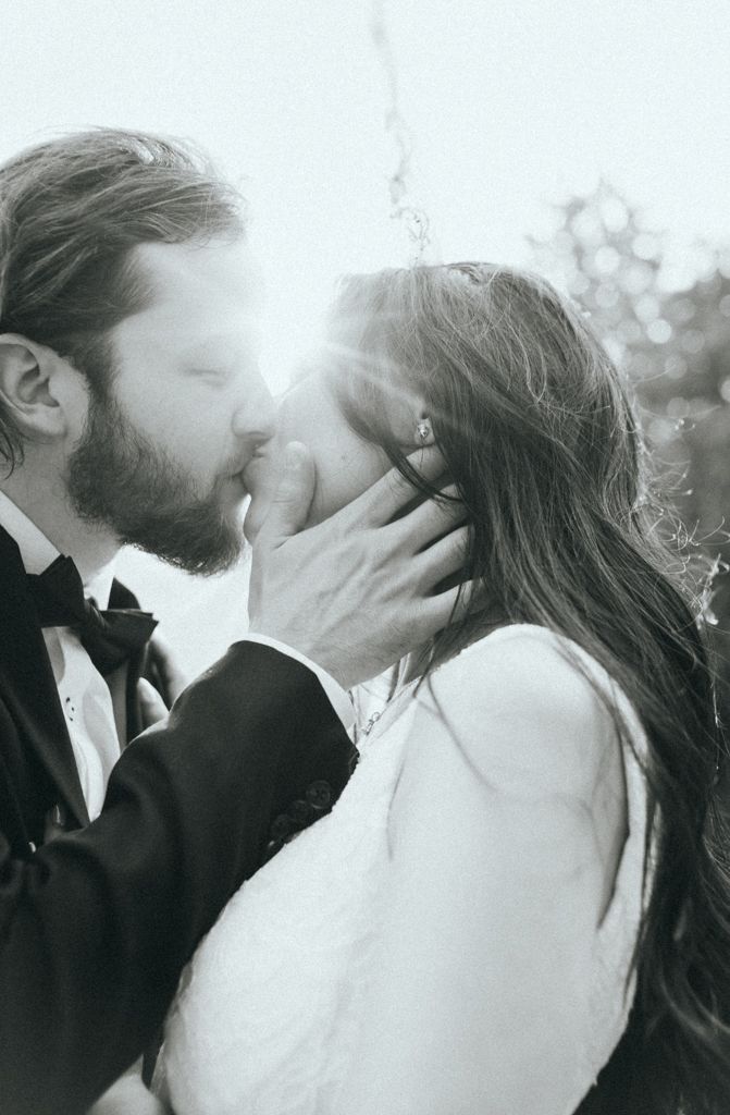 Black and white sequence capturing intimate wedding moments in natural light.