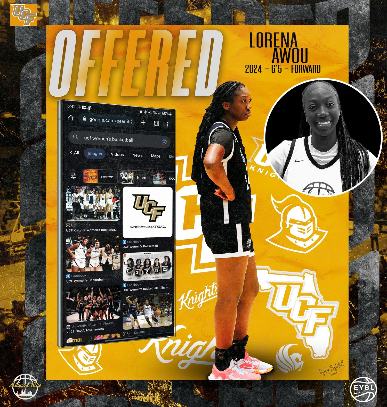 UCF Knights basketball social media graphics in yellow and black with team branding.