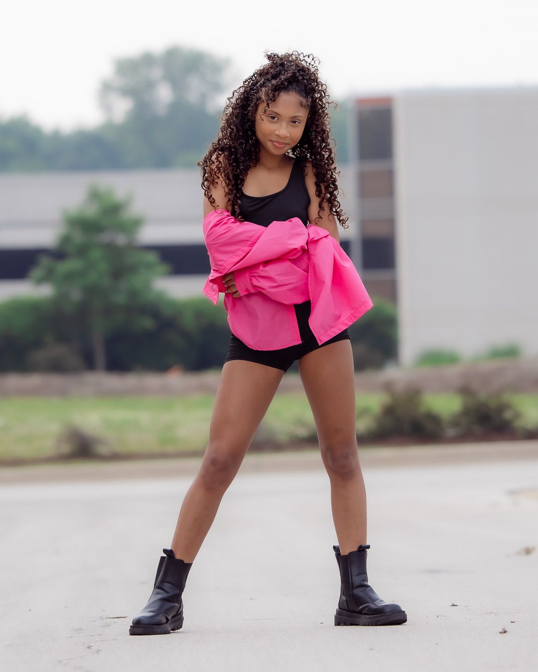 Confident outdoor fashion portrait in Oak Brook, IL