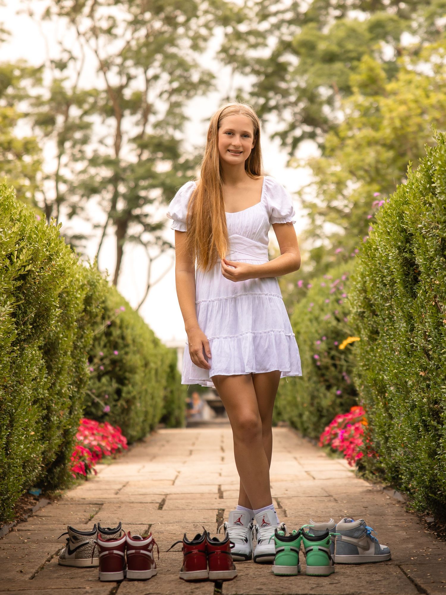 Basketball-themed graduation portrait at Hurley Gardens, Wheaton IL