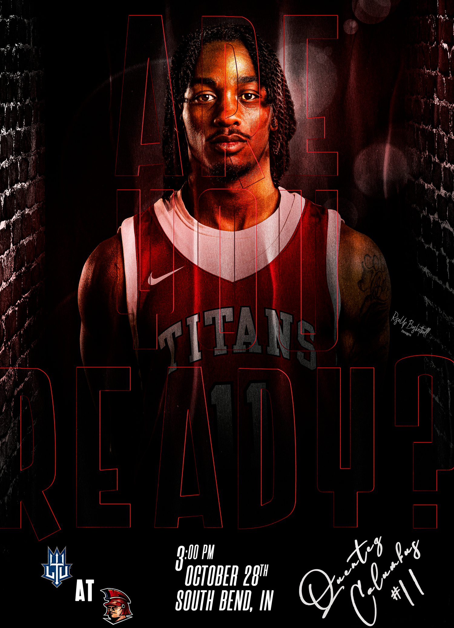 Basketball team promotional graphics with red lighting and player silhouettes.