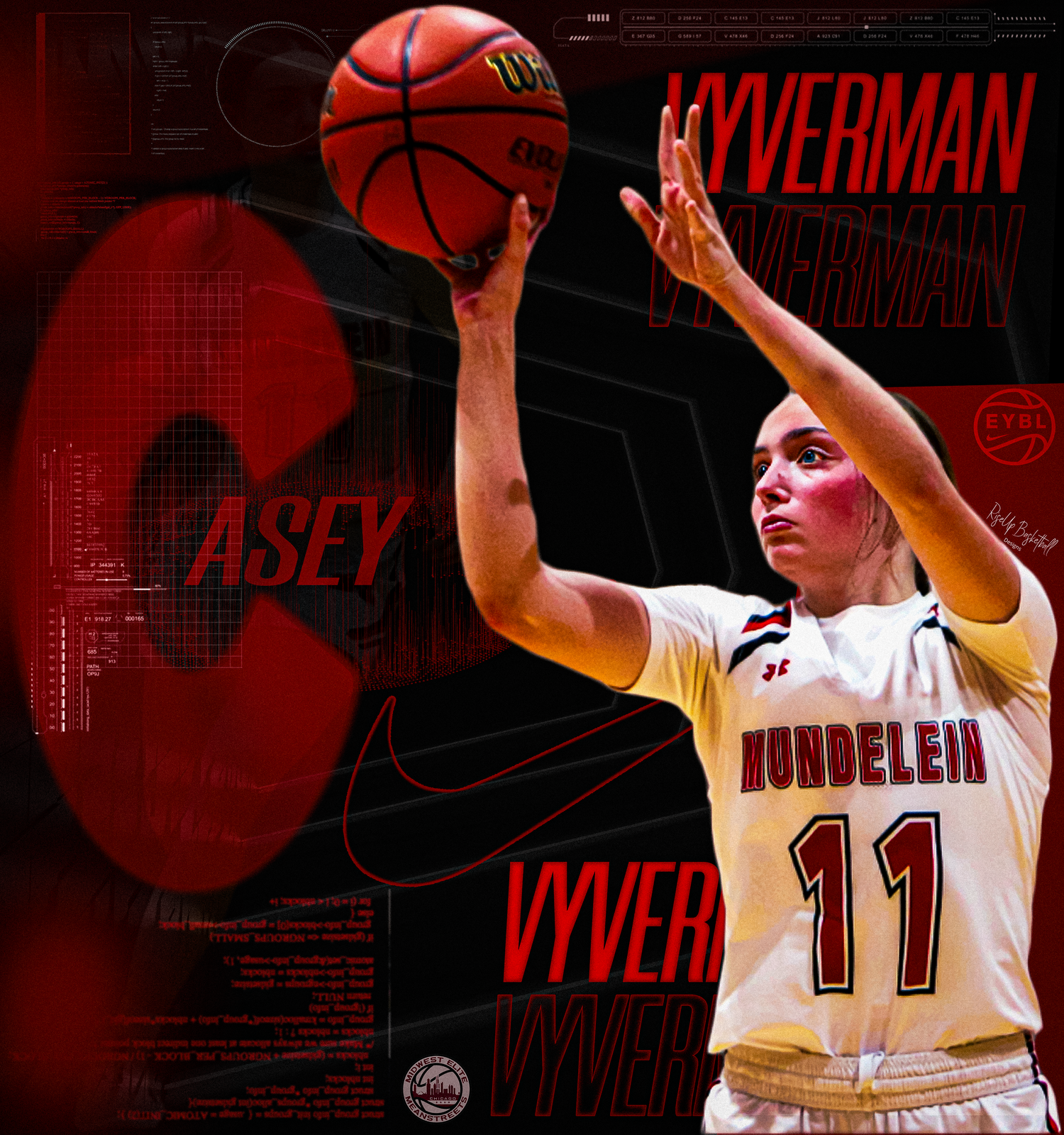 Basketball action shots with dramatic red lighting and player graphics overlay.