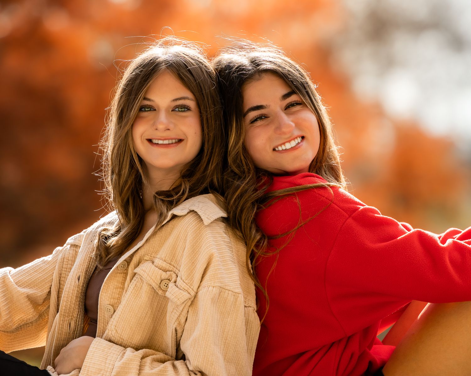 Autumn portrait series with warm lighting and casual outfits.