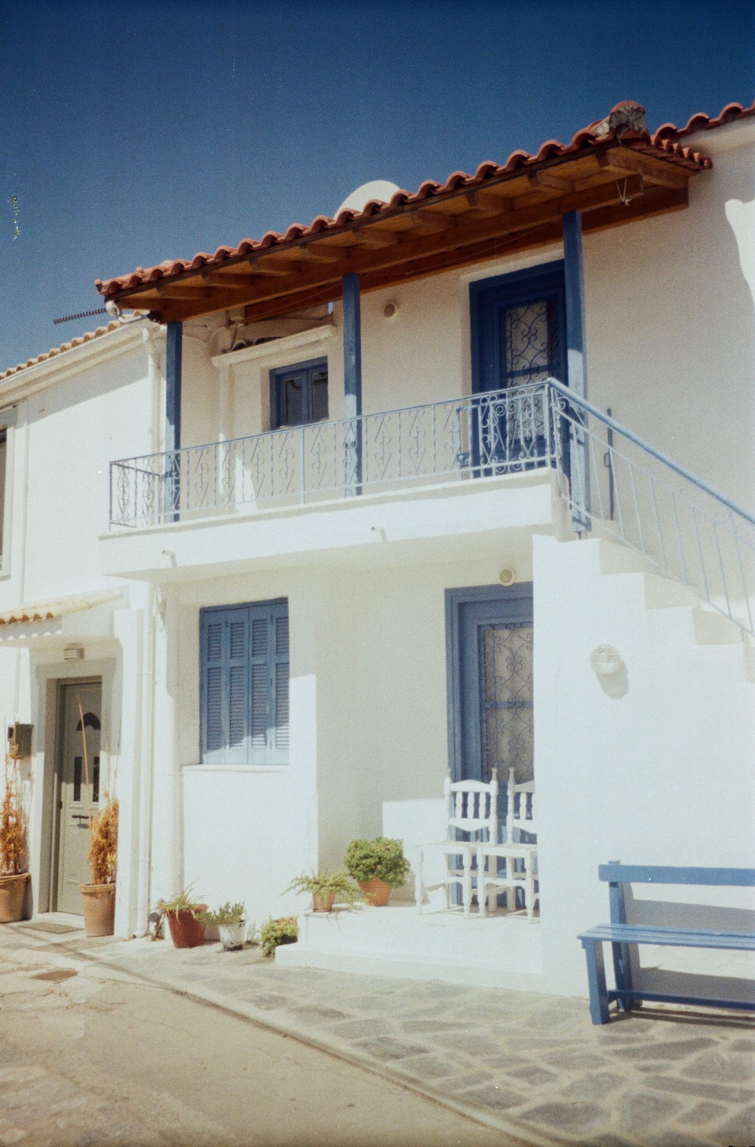 Classic Greek building captured on film photography.