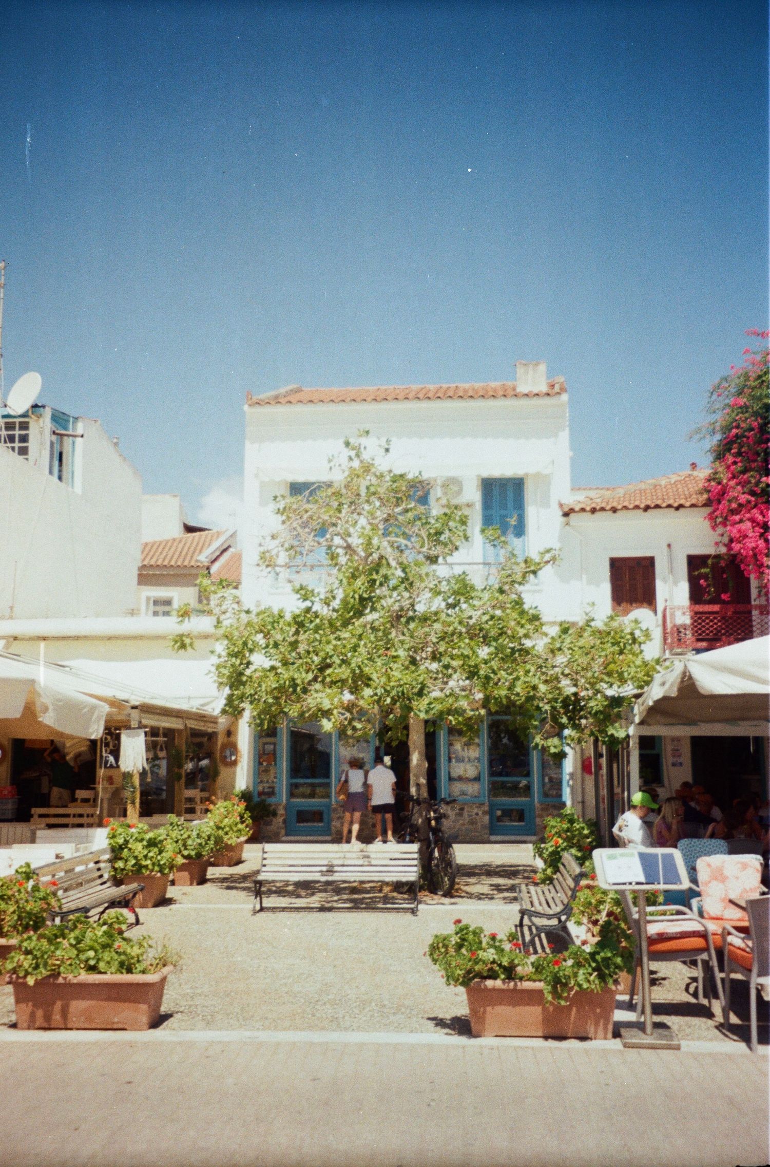 Classic Greek building captured on film photography.