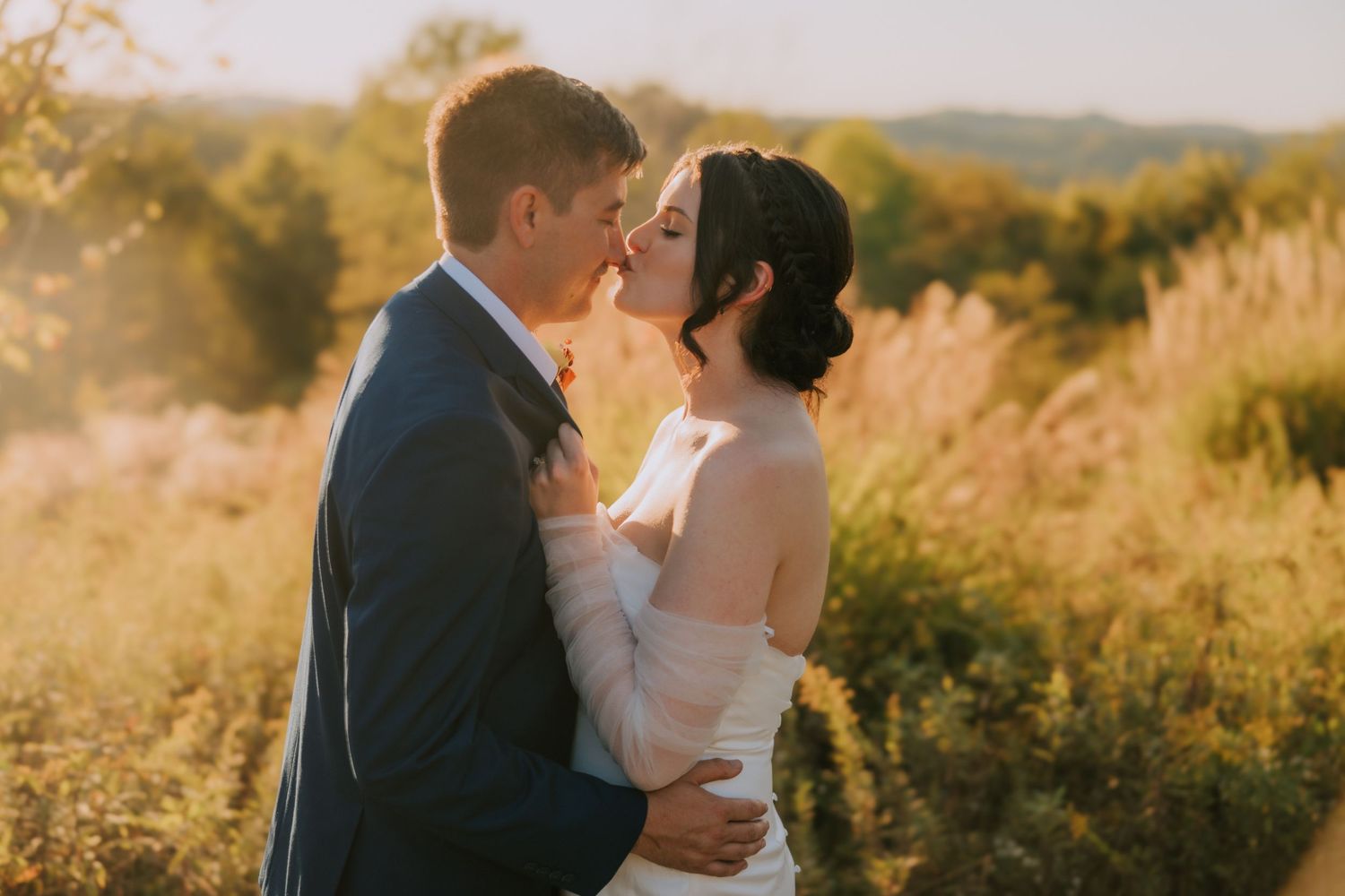 Intimate wedding ceremony moments captured in warm evening light.