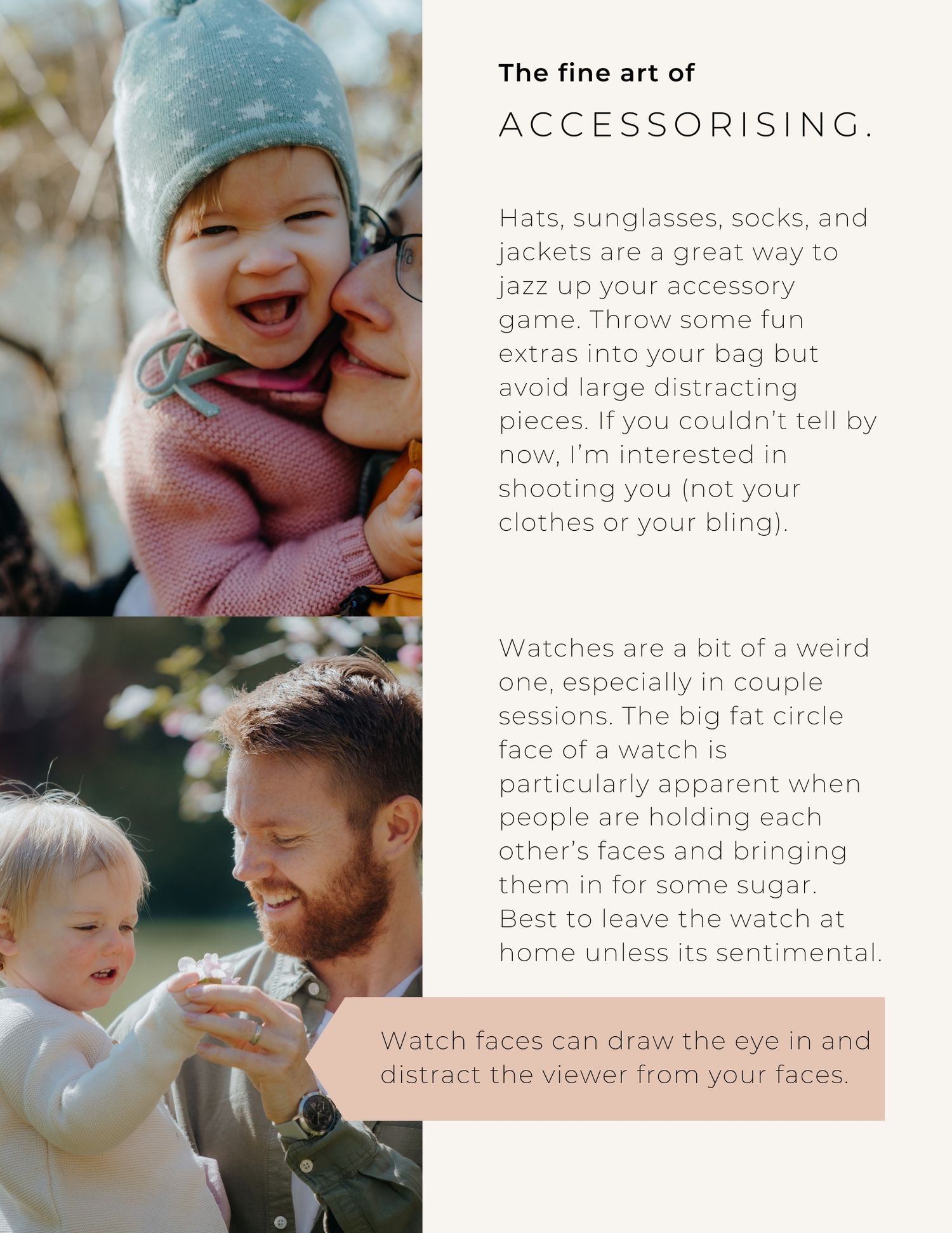 A collage of images showing watch styling tips and accessories with text overlays about accessorizing.