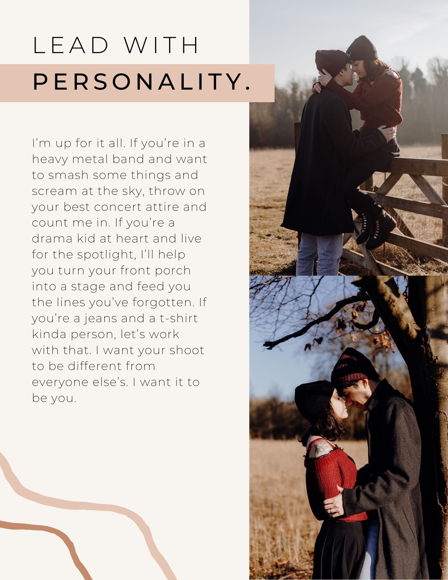 A collage of romantic outdoor couple photography scenes with warm earth tones and natural lighting.