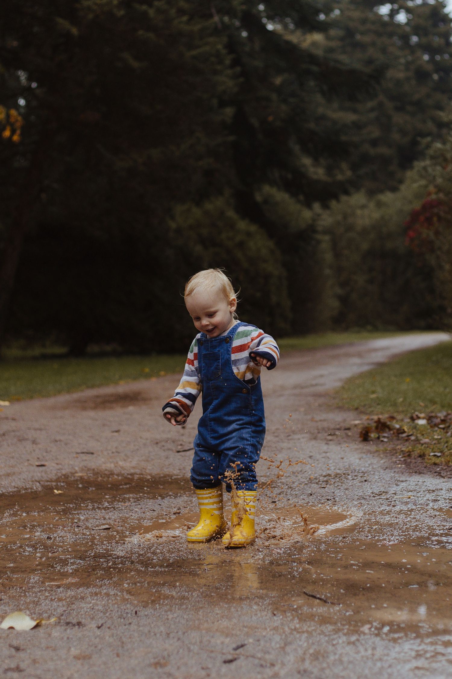 toddler jumping in the puddle at westonbirt