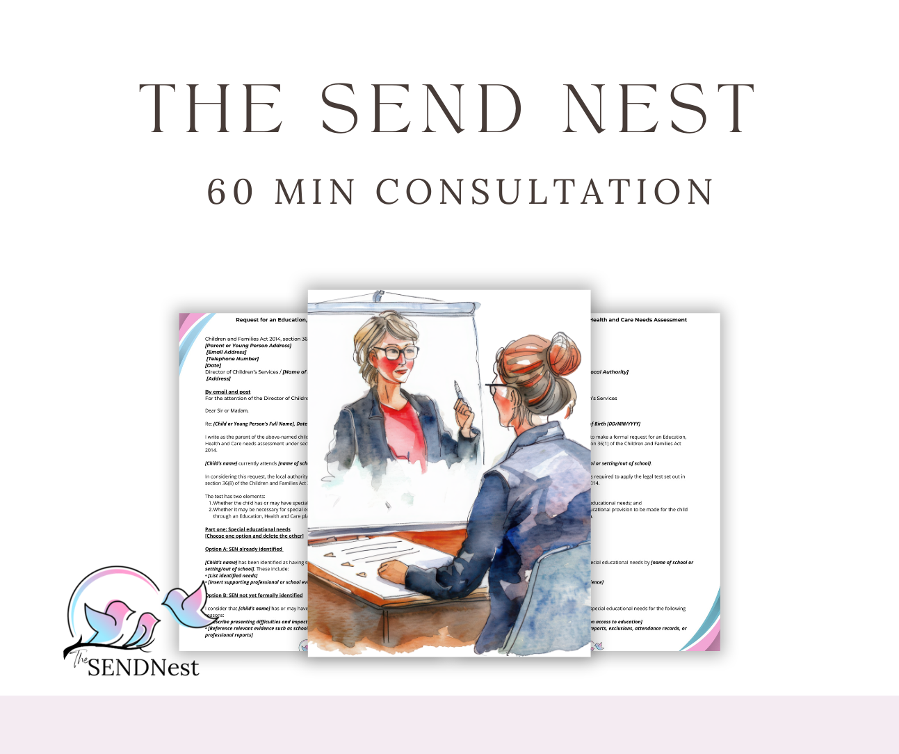 A series of design mockups and consultation documents laid out horizontally showing website planning materials.
