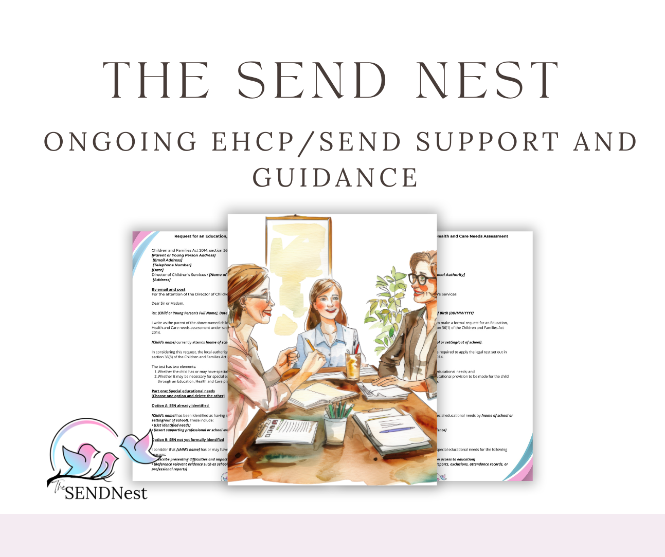 A website header showing 'The Send Nest' with navigation menu items and decorative graphics.