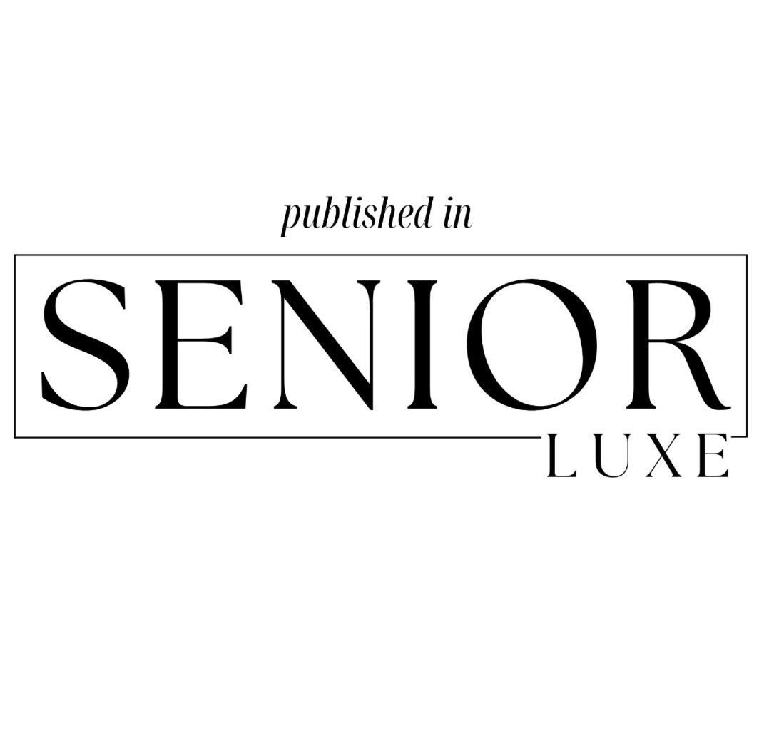 A minimalist black and white logo design for Senior Luxe publication with clean typography.