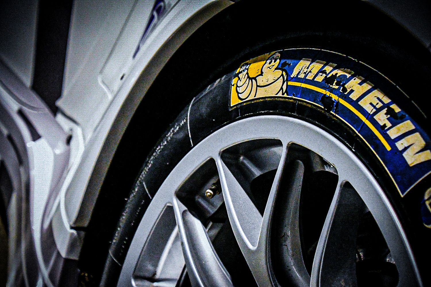 Michelin tires on a Porsche racecar