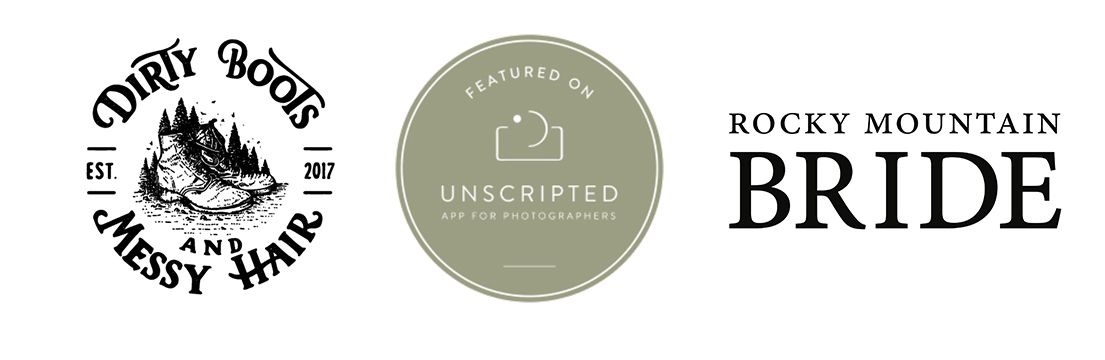 A collection of vintage-style circular wedding and photography logos in black and gray colors arranged horizontally.