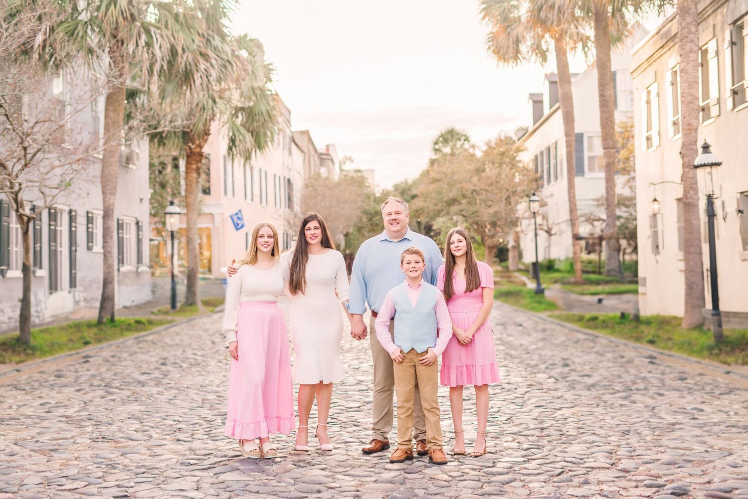 Family portrait session in Charleston South Carolina with parents and children, light-filled timeless heirloom photography