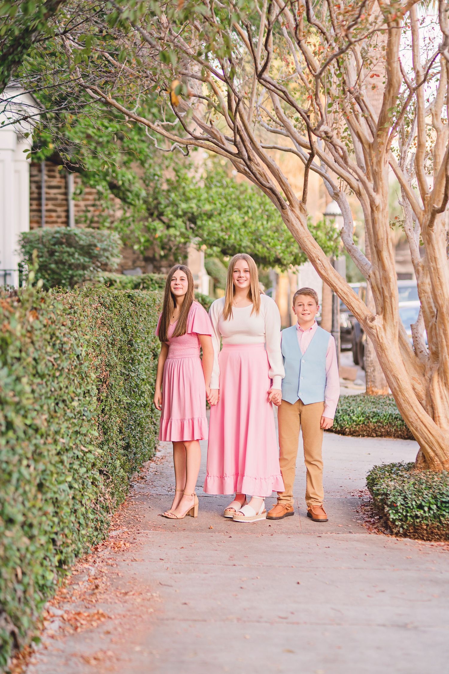 Family portrait session in Charleston South Carolina with parents and children, light-filled timeless heirloom photography