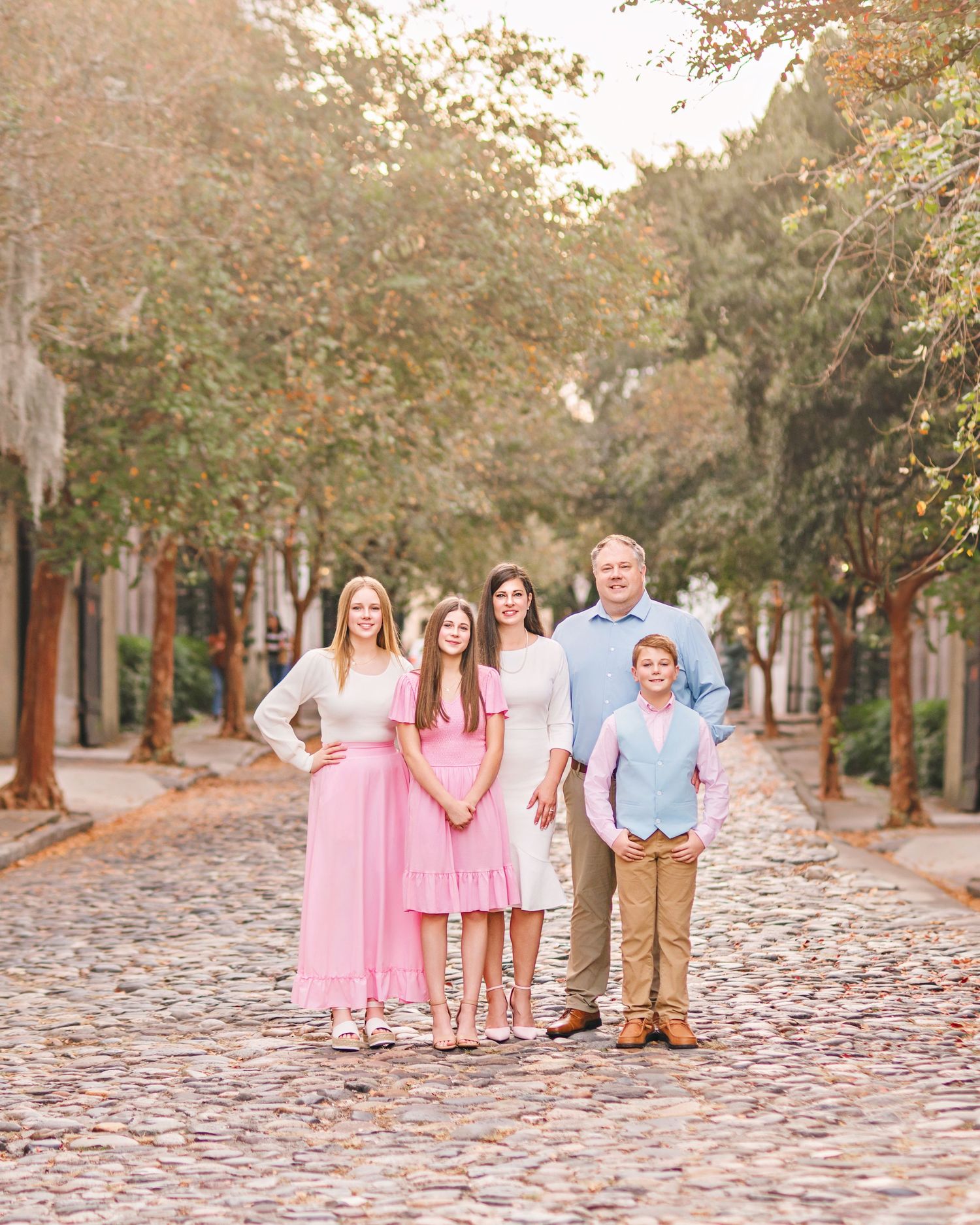 Family portrait session in Charleston South Carolina with parents and children, light-filled timeless heirloom photography