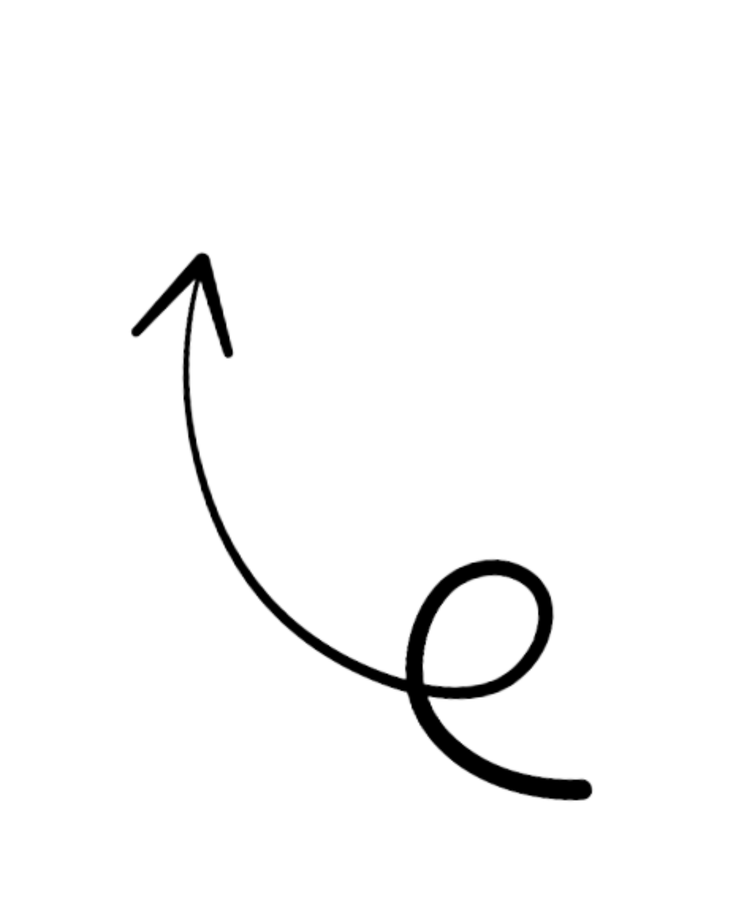 A curved upward arrow in black silhouette design against a white background, showing an ascending path.