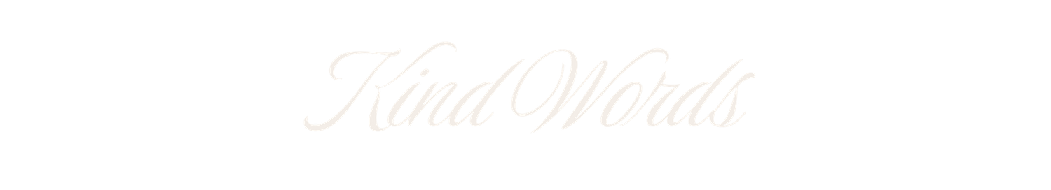 A stylized white text logo design spelling out 'Kind Words' on a dark background.
