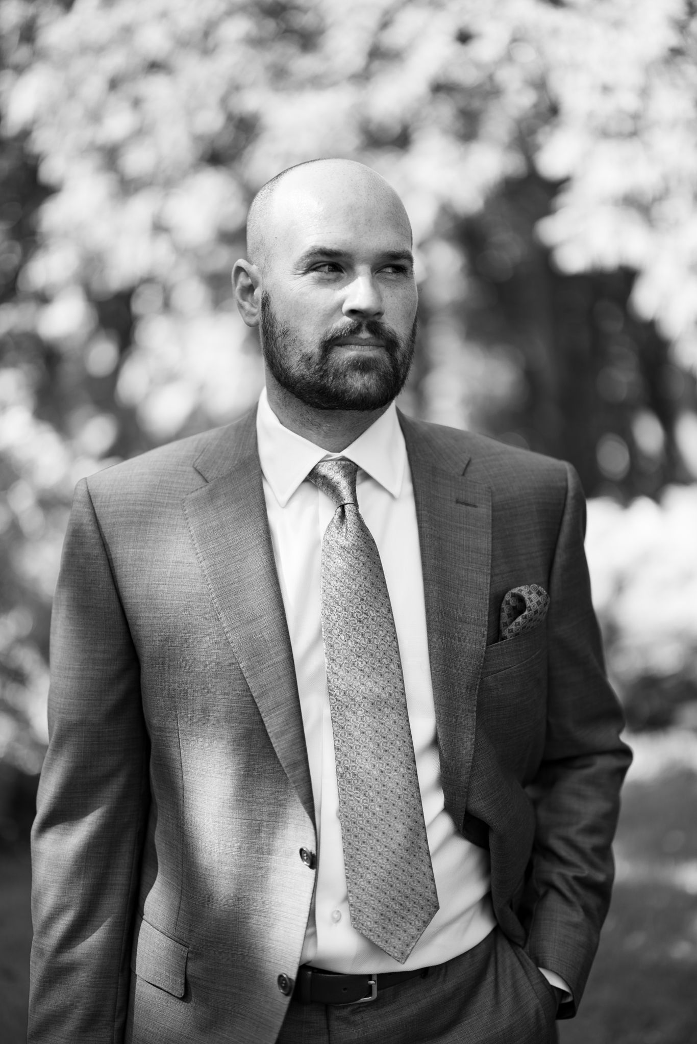 High end Chicago wedding photographer captures luxury fine art groom portraits in outdoor lighting. Also available for destination weddings.