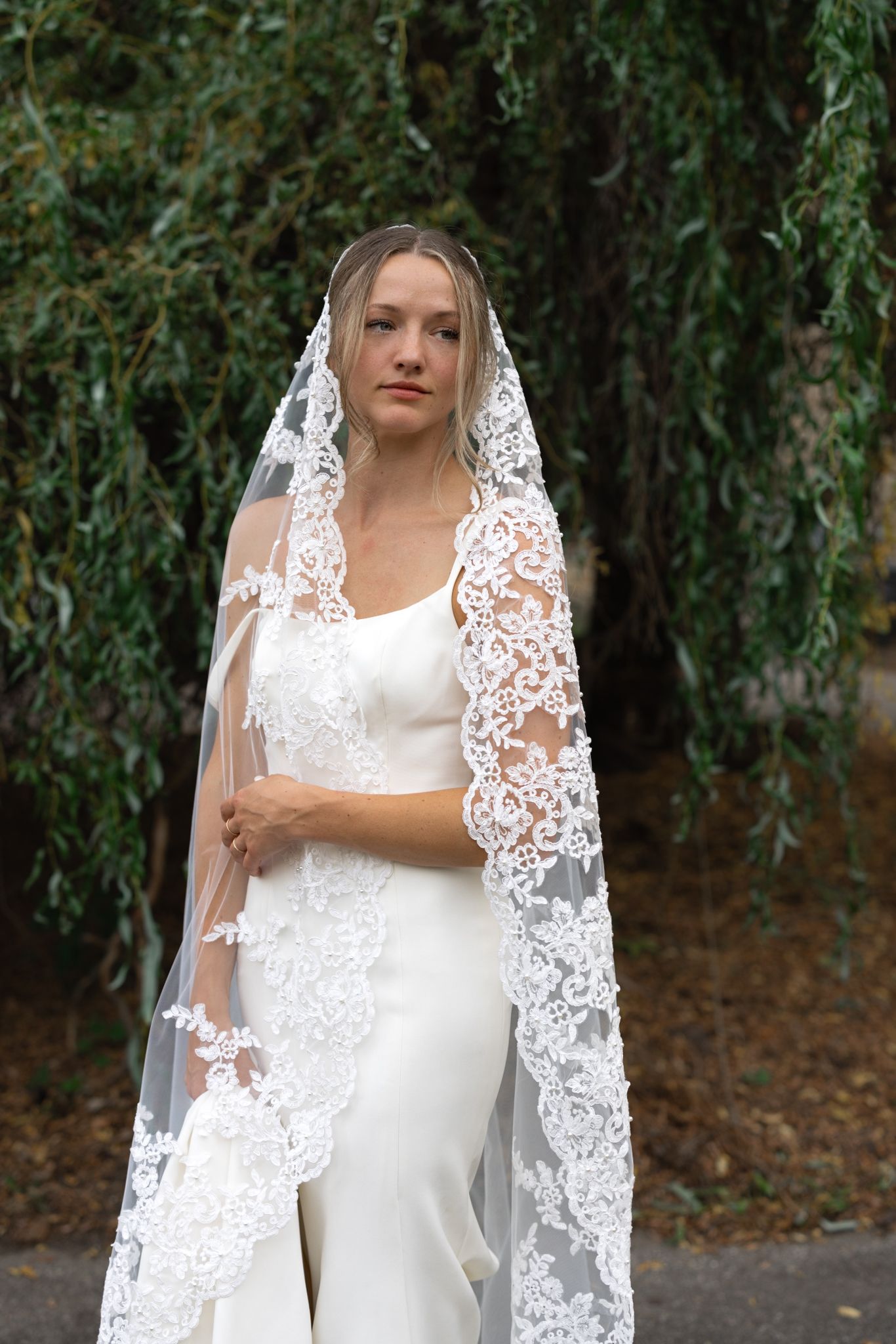 Bride wearing Steven Khalil cathedral veil on wedding day, photographed by Chicago and destination luxury photographer for editorial style.
