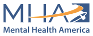 Mental Health America (MHA) official logo with bold blue letters and an orange arrow swoosh design.