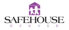 Safehouse Denver logo featuring purple house icon with family silhouettes and bold typography.