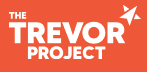 The Trevor Project logo featuring bold white text on an orange background with a white star accent.