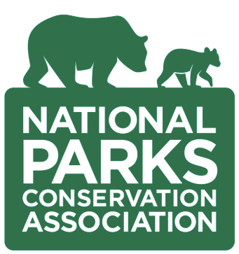 National Parks Conservation Association logo with green background featuring silhouettes of a bear and cub.