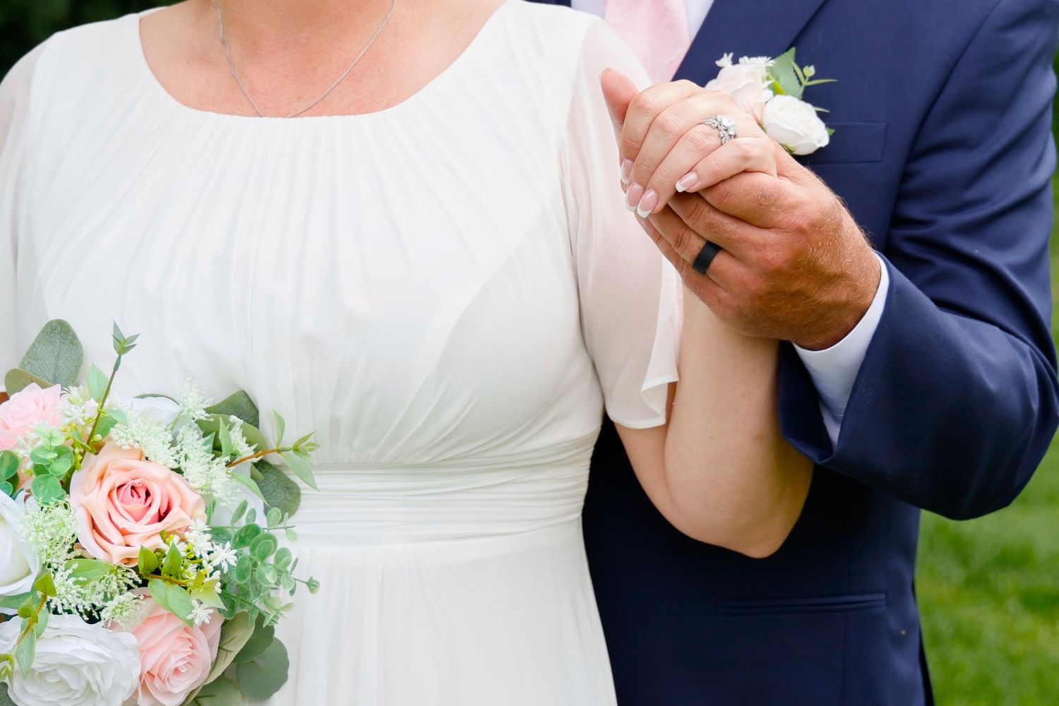 Wedding photo of dress and flowers