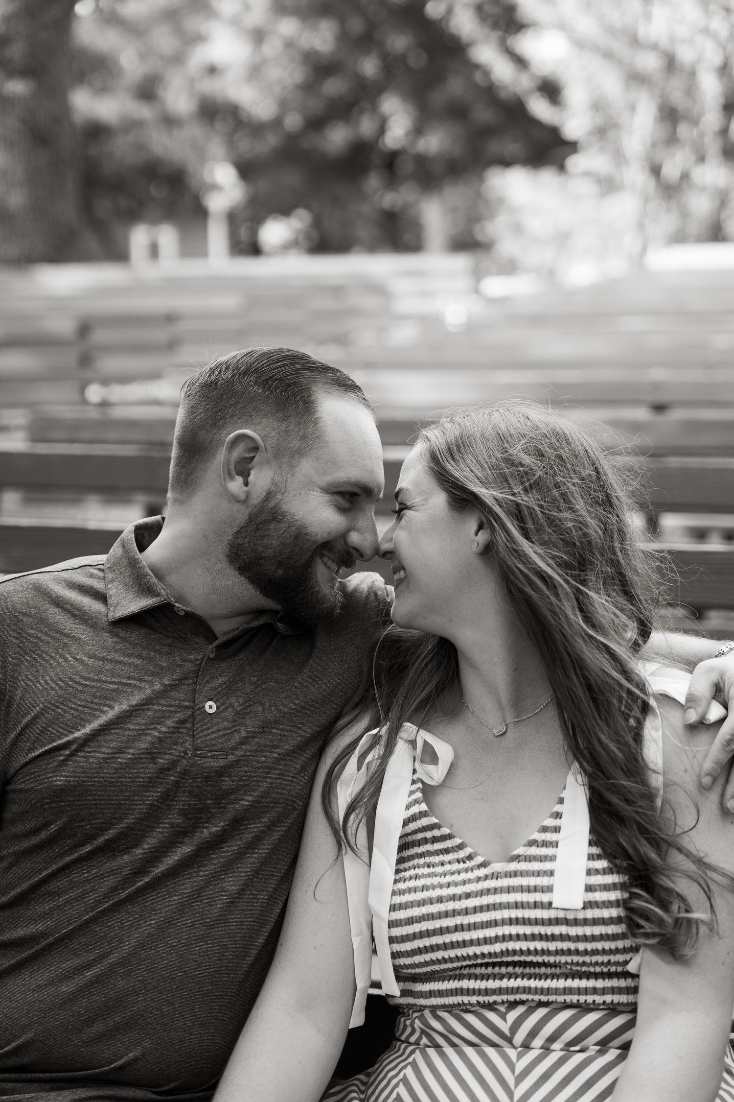 ©AnnaVonRiesenPhotography Engagement Photography | B&W image of a couple touching foreheads.