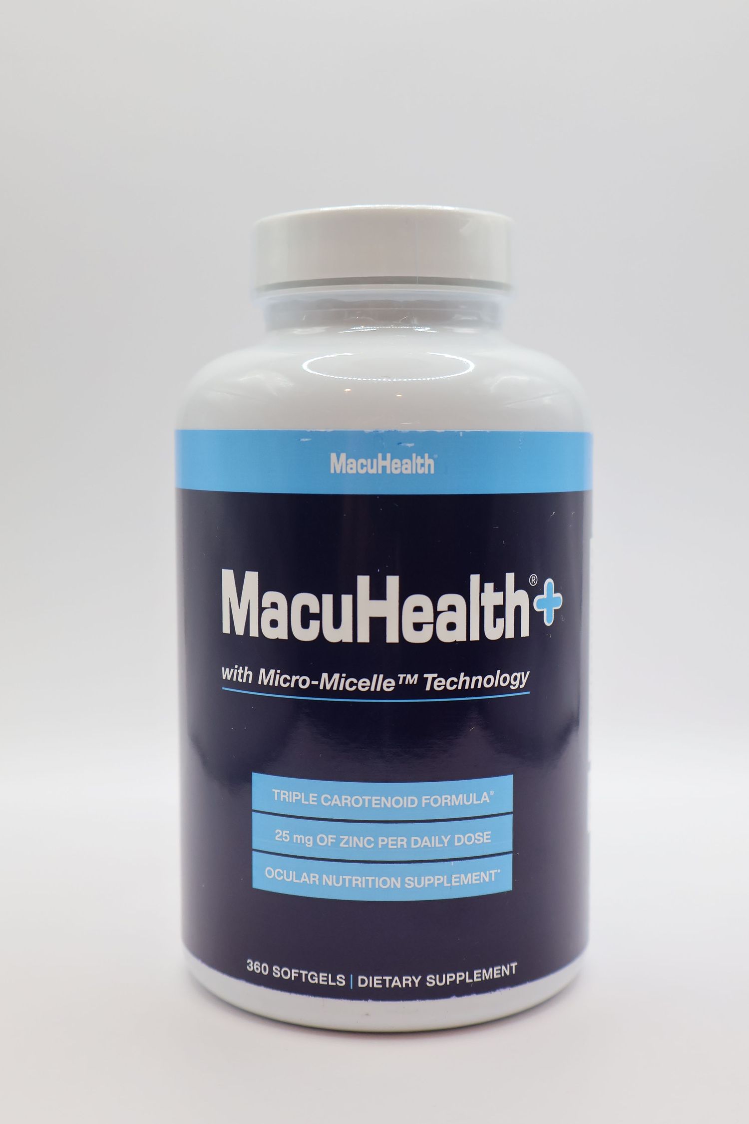 MacuHealth supplement product containers and packaging shown from different angles.