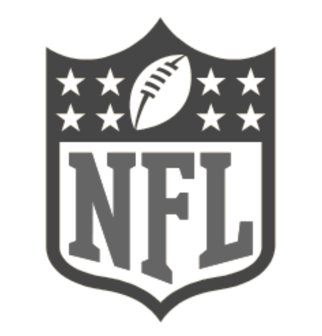 Multiple variations of the NFL shield logo design shown in black and white.