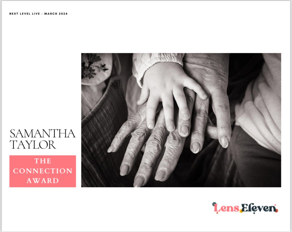 The connection award for Samantha Taylor at Shorely a memory  photography awarded for a photograph of 3 generations of hands.
