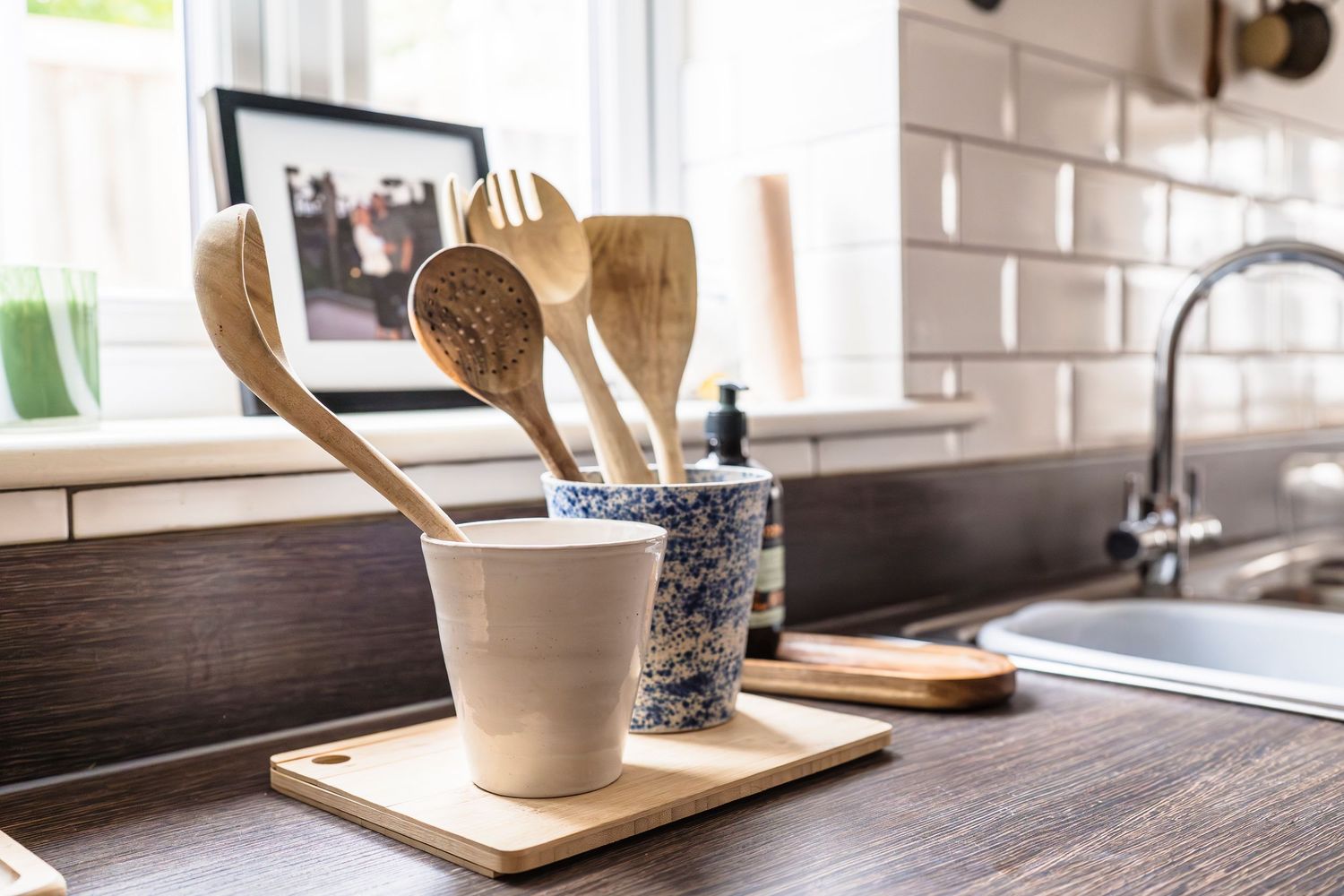 Handmade pottery shown in a kitchen as they could be used. Designer and handmade at a lifestyle branding session with Shorely a memory.